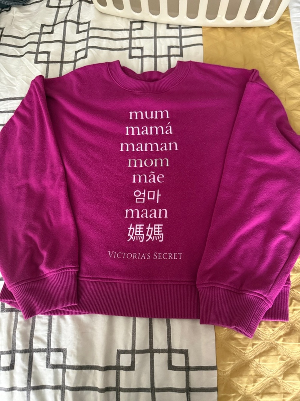 Victoria's Secret Fuchsia Multilingual 'Mom' Crewneck Sweater